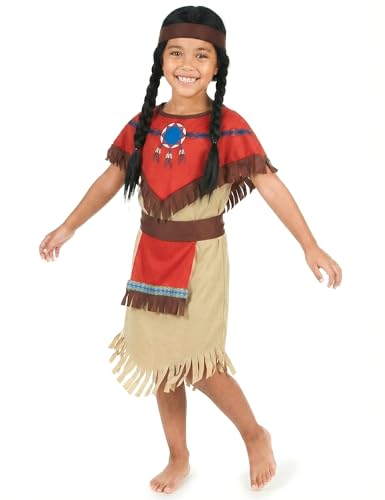 DEGUISE TOI - Déguisement indienne rouge et beige fille - robe - ceinture - bandeau - S 4-6 ans (110-120 cm) - Rouge - Déguisements enfants - - - Carnaval