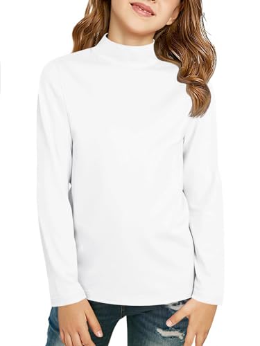 ZDC Girls Long Sleeve Mock Neck Athletic Shirts Lightweight Yoga Tops Kids Fall Winter Layer Shirts 5-14 Years White