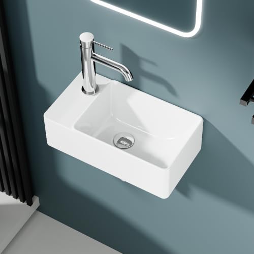 DILECI - Lave-Mains Rectangulaire Compact en Céramique Blanche - Vasque à Poser Petite Taille - Lavabo Design Élégant et Pratique pour Petites Salles de...