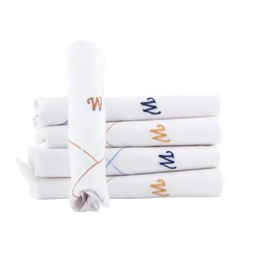 Image of CROSSLINE Men's Initial Monogram (A-Z) Embroidery 100% Pure Cotton Handkerchief | White Base With Colored Border | Handkerchiefs For Men Cotton Soft - (Pack of 5)