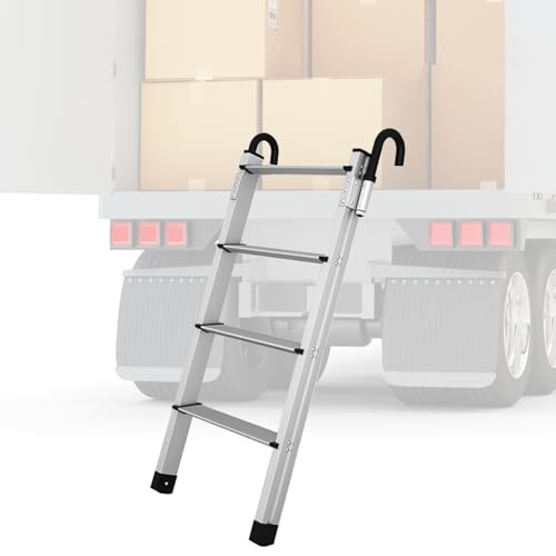 Escalera de aluminio resistente con ganchos desmontables y pedales antideslizantes para un acceso seguro a la caja de carga y remolque