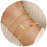 3PCS Gold Initial Bracelets for Women Gold Charm Plated Bracelet Stack Stackable 14k Gold Letter Chain Heart Bracelet Women Gold Jewelry Beaded Bracelet Gifts