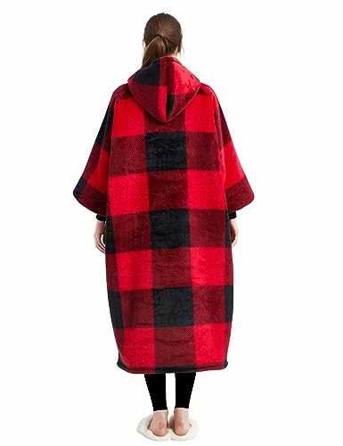Image of KFUBUO Wearable Blanket Hoodie for Adults Sherpa All Patterns Oversized Sweatshirt Blanket with Pocket
