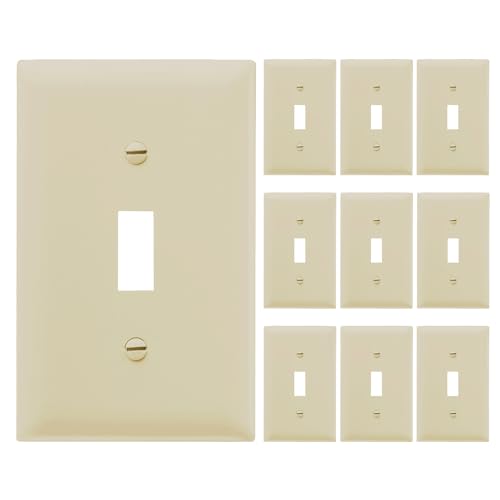 Legrand Pass & Seymour TP1ICP Trademaster Mid-Size Unbreakable Nylon Wall Plate, 1 Gang, One Toggle Cover, Ivory (10 Pack)