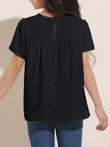 Image of Girl Cute Short Sleeve Shirts Casual Chiffon Blouses Flowy Hem Boho Tunic Tops 4-12 Years