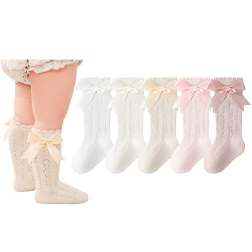 Image of CHUNG Toddler Baby Girls Knee Hight Stocking Cotton Socks 0-7Years Solid Color Bowknot Thin Spring Summer