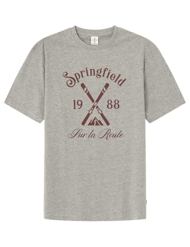 Springfield Camiseta para Hombre, Gris Melange, S