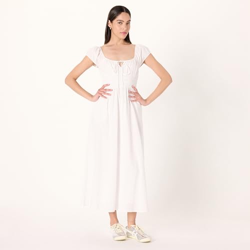 Image of The Drop Womens Melody Cap Sleeve Tie Front Cotton Dress