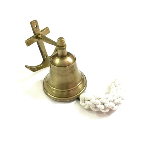 Hanging Bell Nautical Antique Finish Brass Bell with Anchor Ship Boat Wall Mount Décor Bell Kitchen Outdoor Indoor Decorative Door Hanging Bell by Infinity Export