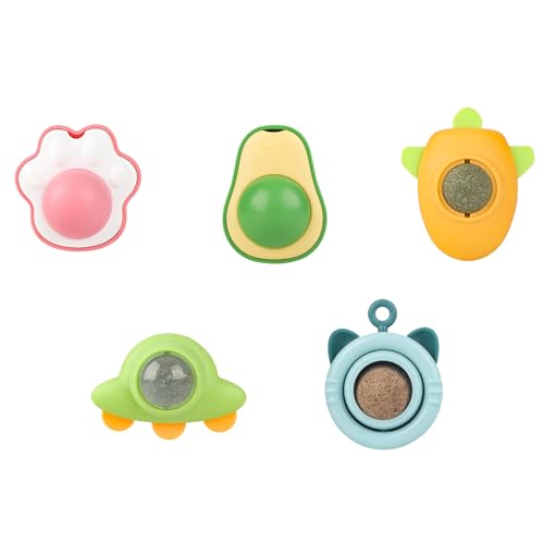 Yamobi Katzenminze Ball Für Katzen, 5er Set Katnip Ballspielzeuge Und Baldrian Snackball für Hauskatzen, Katzenminzenbälle zum Aufkleben an der...