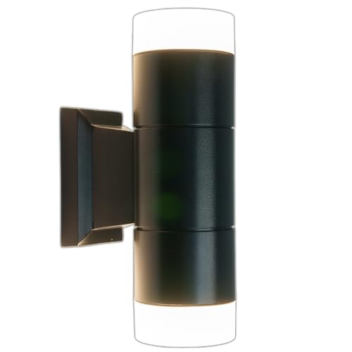 Image of VOLT 12V Cast Brass Up /Down Outdoor Sconce (Black) with Lanai Tube Top /Bottom & 5W 2700K Warm White LED MR16 Bulbs for Low Voltage Landscape Lighting