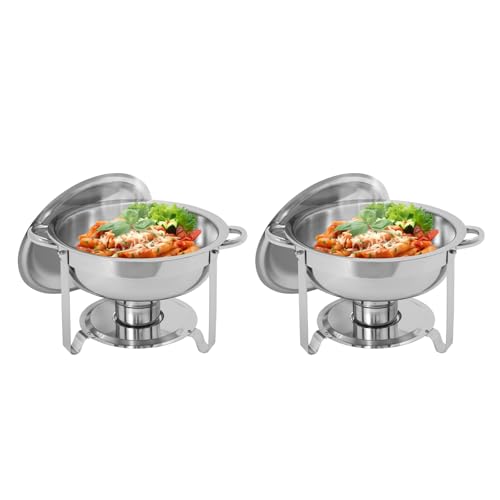 Quiotuir – Juego de 2 calentadores de platos redondos de plata de 4,5 L, aparador calefactor de acero inoxidable con 2 platos completos y tapas de calefacción plana para restaurantes, aparadores