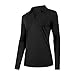 Women's V-Neck Polo Shirts Long Sleeve Quick Dry UPF 50+ Sun Protection Business Casual Collared Tops Trendy Loose(BK L) Black