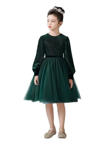 dideyttawl Girls Short Velvet Tulle Dress Long Sleeves Knee Length Elegant Formal Dress Round Neck Big Bow Flower Girl Dress2
