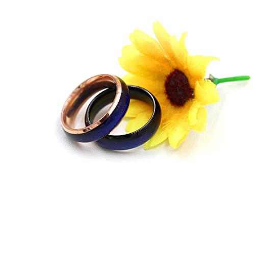 6mm Stainess Steel Band Temprature Sensitive Color Changing Mood Rings for Men Women, His Her Black Rose Gold Plated Anniversary Wedding Birthday Band Rings Y1854-2D4