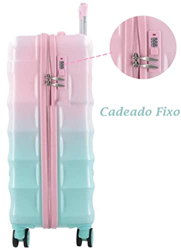 Mala De Viagem Pequena Bordo 10Kg Abs Rodinhas 360° De Mão Medidas Anac Rosa Feminina Yins