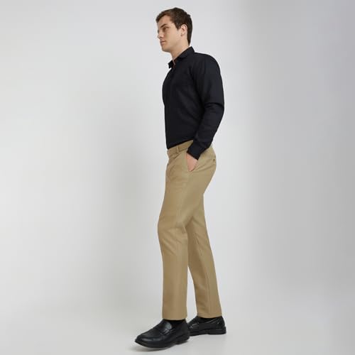 Image of Raymond Men's Slim Fit Mid Rise Structure Pattern Poly Viscose Blend Pleatless Formal Trouser