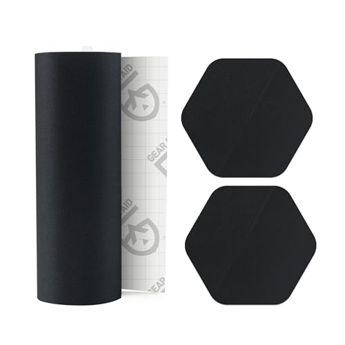 GEAR AID Tenacious Tape 3” x 20” Nylon Fabric Gear Repair Tape with (2) 1.5” Hex Patches, Fix Holes and Rips in Puffy Jackets, Rain Gear, Tents, Sleeping Bags and Outdoor Equipment, Black