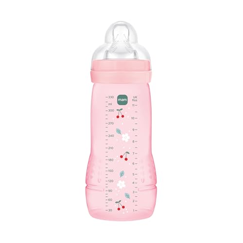 MAM Baby 1 Mamadeira Easy Active 270ml Com Formato Ergonômico e Fácil de Segurar para Crianças 2+ Meses com Bico de Silicone Skinsoft, Rosa