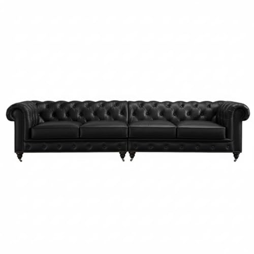 Image of Classic Leatherette Chester Sofa Set Button Tufted, Classic Style Sofa Set for Living Room, Office, and Hallway Colour (Black Leatherette, 2+2=4 Seater Sofa)