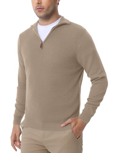 Les umes Men's Knitted Half Zipper Jumper Sweater Turtleneck Long Sleeve Warm Knitwear Pullover
