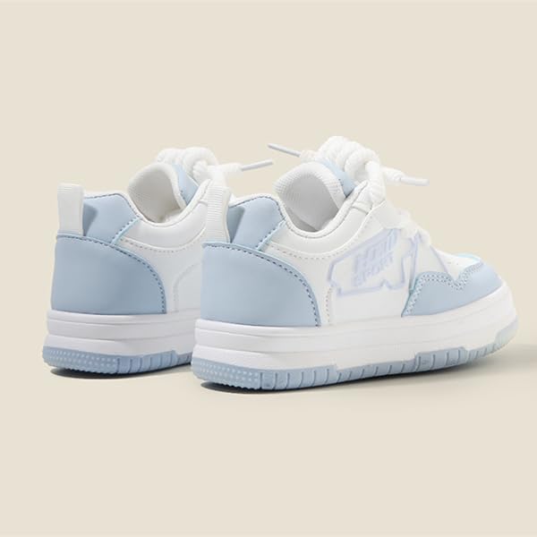Kids Athletic Sneakers, White and Light Blue, Lace-up Sports Shoes3
