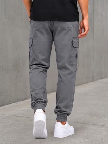 Image of Men's Cotton Cargo Pants | Cargo Trousers with Flap Buttoned Pocket | Elastic Waist Drawstring Casual Cargo Pants | Regular Fit Outdoor Travel Streetwear Bottom Wear