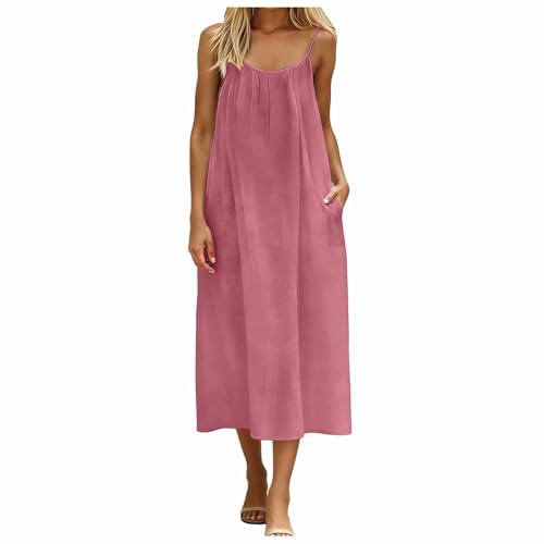 Robe midi femme à fines bretelles et poches robe d'été plissée