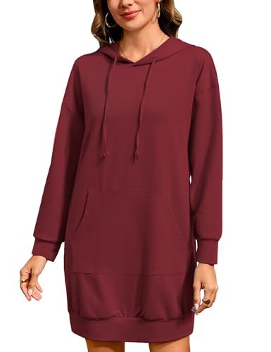 Image of Quenteen Women Hoodies Dress Hooded Sweatshirts Dress Casual Long Sleeve Tunic Dress Oversized Sweatshirts with Pocket