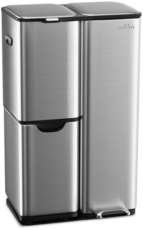 mVm 16 Gal 3 in 1 Kitchen Trash Can, Triple Compartment Garbage Can, Heavy Duty Anti Fingerprint Brushed Recycling Bin for Office Home
