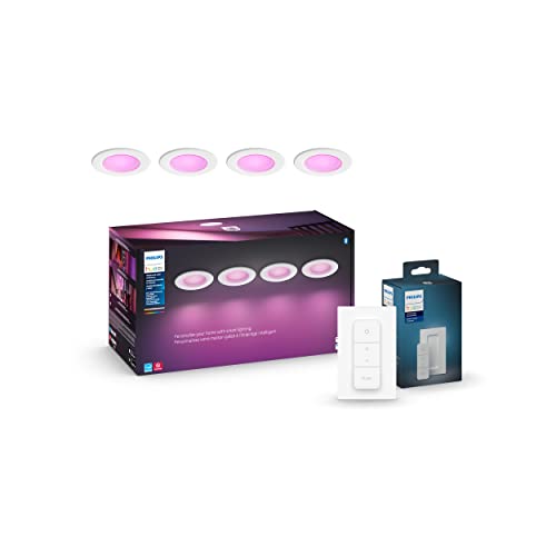 Bundle of New Version Philips Hue White and Color Ambiance Extra Bright Dimmable Recessed LED Smart 6"Downlight for Retrofit Cans, 4 Pack + Philips Hue v2 Smart Dimmer Switch and Remote, White - image 1