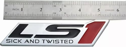 Image of Pair Set LS1 Sick and Twisted Engine Car Dash Trunk Badge 3D Emblem Nameplate Sticker (Silver Red)
