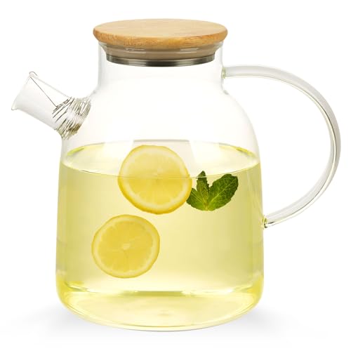 WHJY Clear Glass Teapot Glass Pots for Cooking on Stove Clear Teapots with Infuser for Loose tea, Kettle Teapot for Loose Leaf for Boiling Water - 60oz