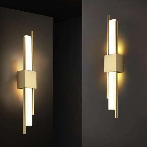 Image of Groeien Pack of 2 | 18w Modern LED Long Wall Square Shape Sconce Gold Auric Beam Acylic Wall Light for Bedroom Living Room Corridor Lighting Fixtures Wall Mount (Auric Beam-Square, 2)