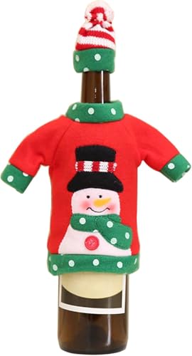 Christmas Wine Bottle Cover Set Santa Snowman Elk Handmade Woven Wine Bottle Bags with Hat for Xmas Party Dinner Table Decor New Year Gifts (Snowman)