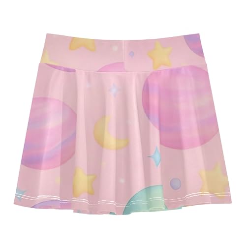 Rainbow Athletic Shorts for Girls Skorts Toddlers Tennis Skirts School Skirt Pastel Planets Stars Pink 4t2