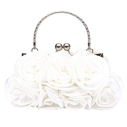 Hearsbeauty - Bolso de mano elegante, diseño de rosas en 3D, ideal para banquetes y fiestas, blanco (Blanco) - 9G5F86Q4YS8Q52 Cover