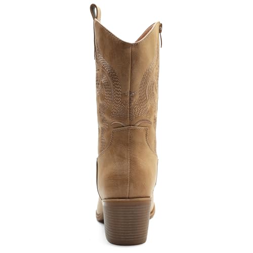 Image of GLOBALWIN Women's Mid Calf The Western Cowgirl Boots Fashion Cowboy Boots For Women Chunky Low Heel