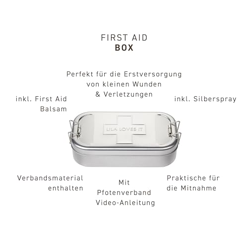 Erste-Hilfe-Set für Hunde - Verbandskasten mit First Aid Balsam und Silberspray, Verbandsmaterial, Wundkompresse und Heftpflaster-Rolle, FIRST AID BOX von LILA LOVES IT