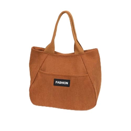 Bolsa de veludo cotelê, casual, uso diário, leve, bolsa de ombro para mulheres, homens, trabalho, praia, viagem, compras, mercearia, Marrom