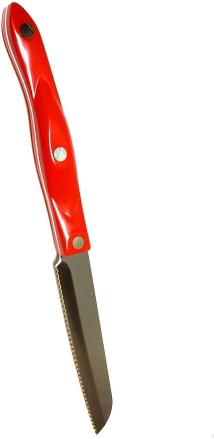 Miniatura 2 de Cutco Modelo 3721 Cuchillo de corte Santoku rojo con acero inoxidable de alto carbono 4-78 "hoja de borde dentado doble D y mango de 5 14"