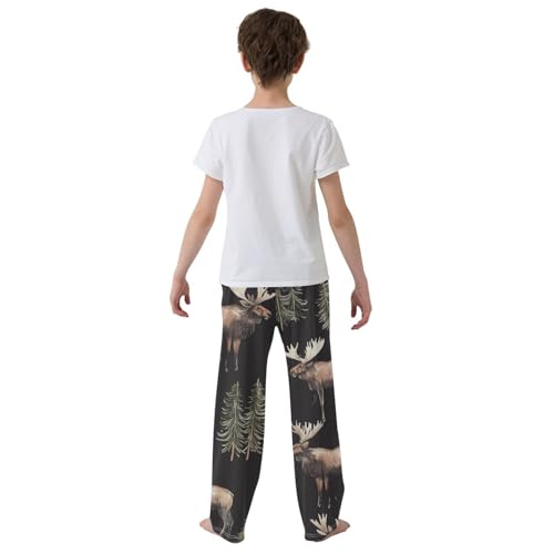 ZZXXB Moose Xmas Trees Boys Long Pants Soft Trousers Elastic Waist Kids Lounge Bottoms with Pockets S-XL3