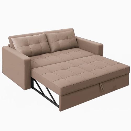 Image of CASASTYLE Trissa 2 Seater Pull-Out Premium Fabric Sofa Cum Bed Sofa Set for Living Room (Beige Fabric)