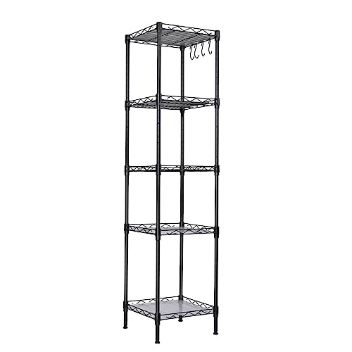 T-LoVendo Estantería Baño, 5 Baldas, Estantería Metal, para Baño, Cocina, Salón, 5 Hojas de PP, con Ganchos Desmontables, 30 x 30 x 123,5 cm, Carga Total de 100 kg