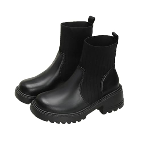 Bottines d'hiver pour femme avec patchwork élastique et talon bas décontracté