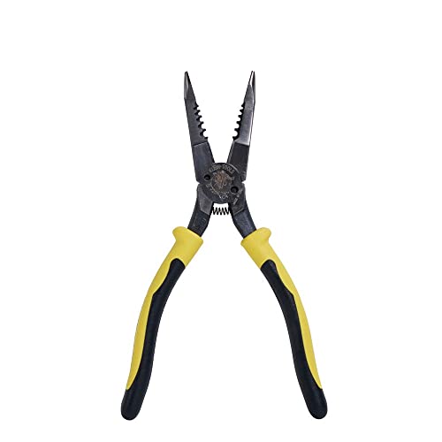 Klein Tools J206-8C Long Nose All-Purpose Spring Loaded Pliers, Forged Steel With Dual Material Journeyman Handles #TOP5