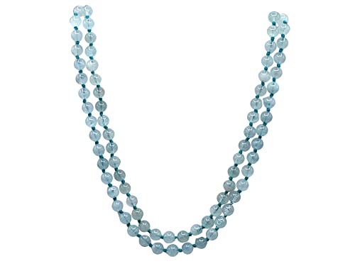 Certified Aquamarine Crystal Japa Mala Ganthi - 108 Beads Buddhist Prayer Beads - AAA Grade Original Healing Gemstone Agate Mala for Yoga Meditation Spiritual Reiki Feng Shui