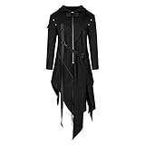 Vertvie Herren Mantel Steampunk Herrenjacke Frackjacke Gothic Vintage Uniform Kostüm Praty Cosplay Outwear Viktorianischen Langer Coat festlich Bekleidung (EU M/Tag L, Schwarz)