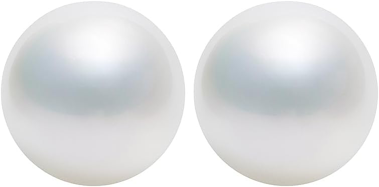 Womens unique AAAAA south sea Natural white bread shape Pearl Stud Earrings 14K Yellow Gold