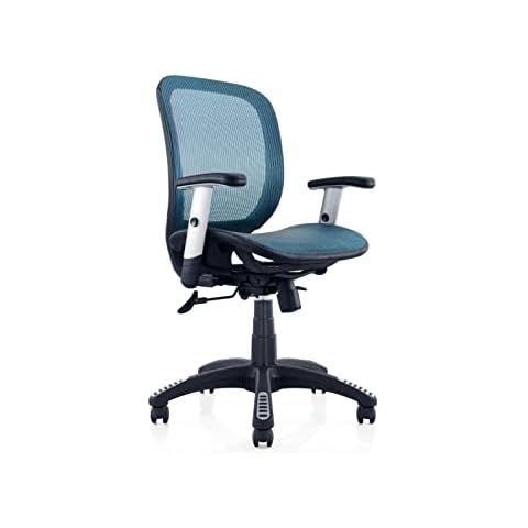 ErgoMax Ergonomic Office Chair Lumbar Support, Mid-Back Chair, Small Desk Chair for Small Spaces, Office Chair with Adjustable Armrests, Swivel Desk Chair with Wheels, Height 42 Inch Max, Blue Cover